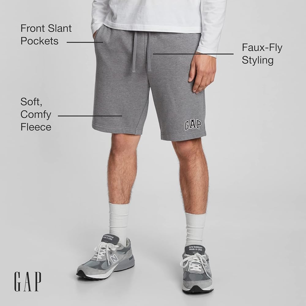 GAP Mens Logo Fleece Shorts, Heather Grey, X-Small US at